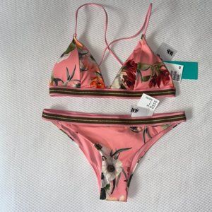NWT H&M Pink Floral & Green Banded Bikini